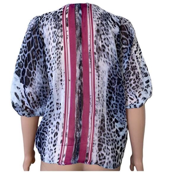 Karen Kane leopard print pink, black & white tie knot button up blouse SZ M - Picture 4 of 9